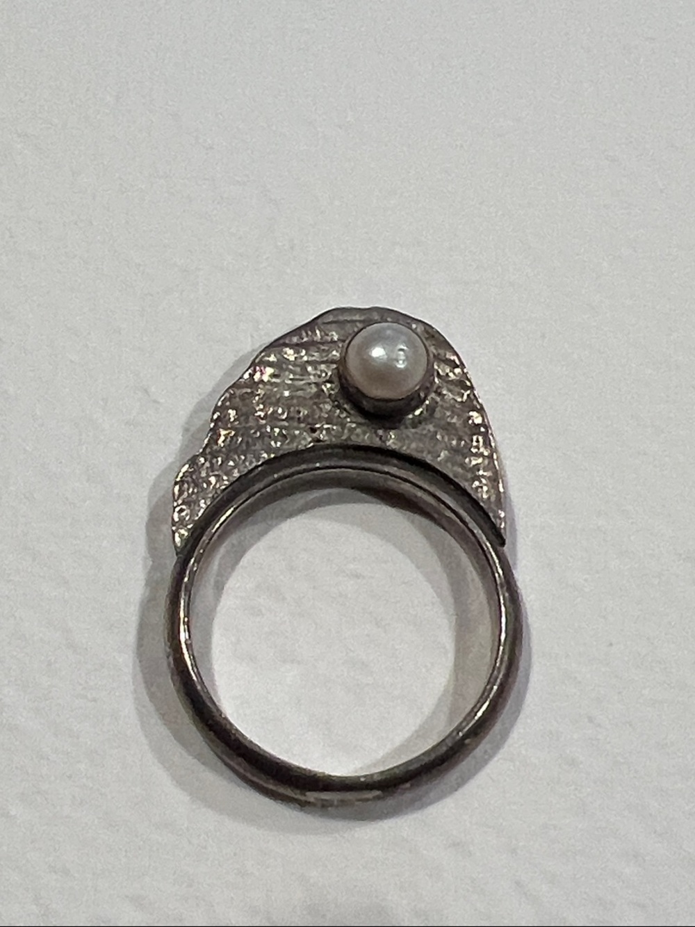 Sterling Silver Pearl Accent Textured Statement Ring